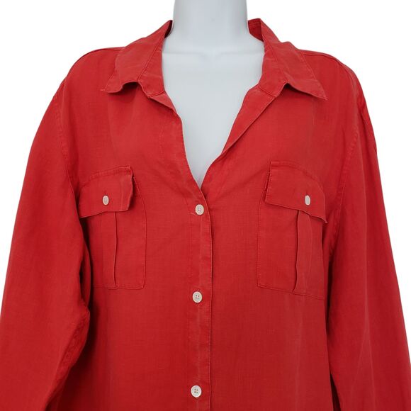 Tommy Bahama Linen Shirt Womens XL Red Long Sleeve Button Up Roll Tab Pcokets - Picture 3 of 13